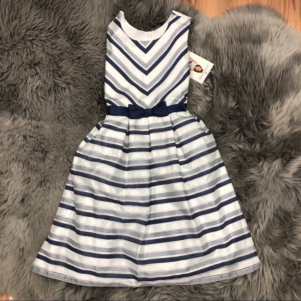 Jona Michelle | Girls Striped Dress | Navy & White | Size 10
